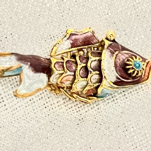 Cloisonné Wiggly Fish Pendant/Charm gold brown turquoise - Picture 2 of 13
